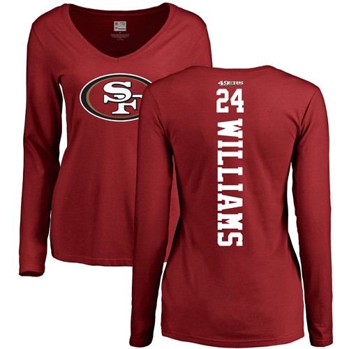 San Francisco 49ers Red Women K Waun Williams Backer #24 Long Sleeve NFL T Shirt->nfl t-shirts->Sports Accessory